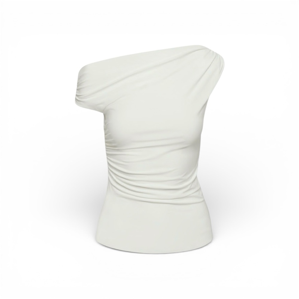 Aritzia One Shoulder Ruched Top NWT Size M Cream Minimal Chic